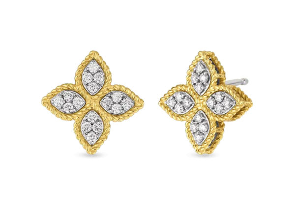 Roberto Coin 18K Yellow Gold Princess Flower Medium Stud Earrings With Diamonds