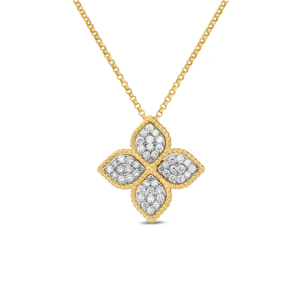 Roberto Coin 18K Yellow Gold Large Diamond Princess Flower Pendant