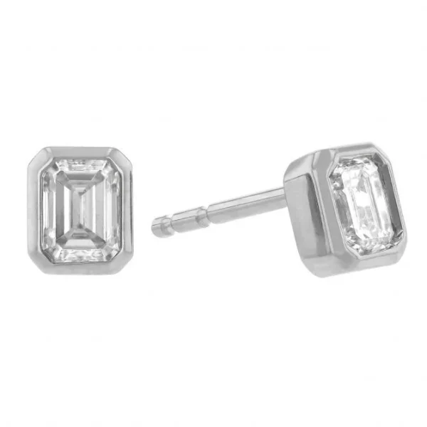 Roberto Coin 18K White Gold Classic Diamond Emerald Cut Stud Earrings