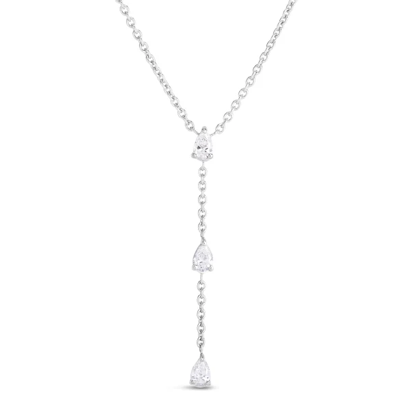 Roberto Coin 18K White Gold Classic 3 Diamond Pear Shape Drop Necklace